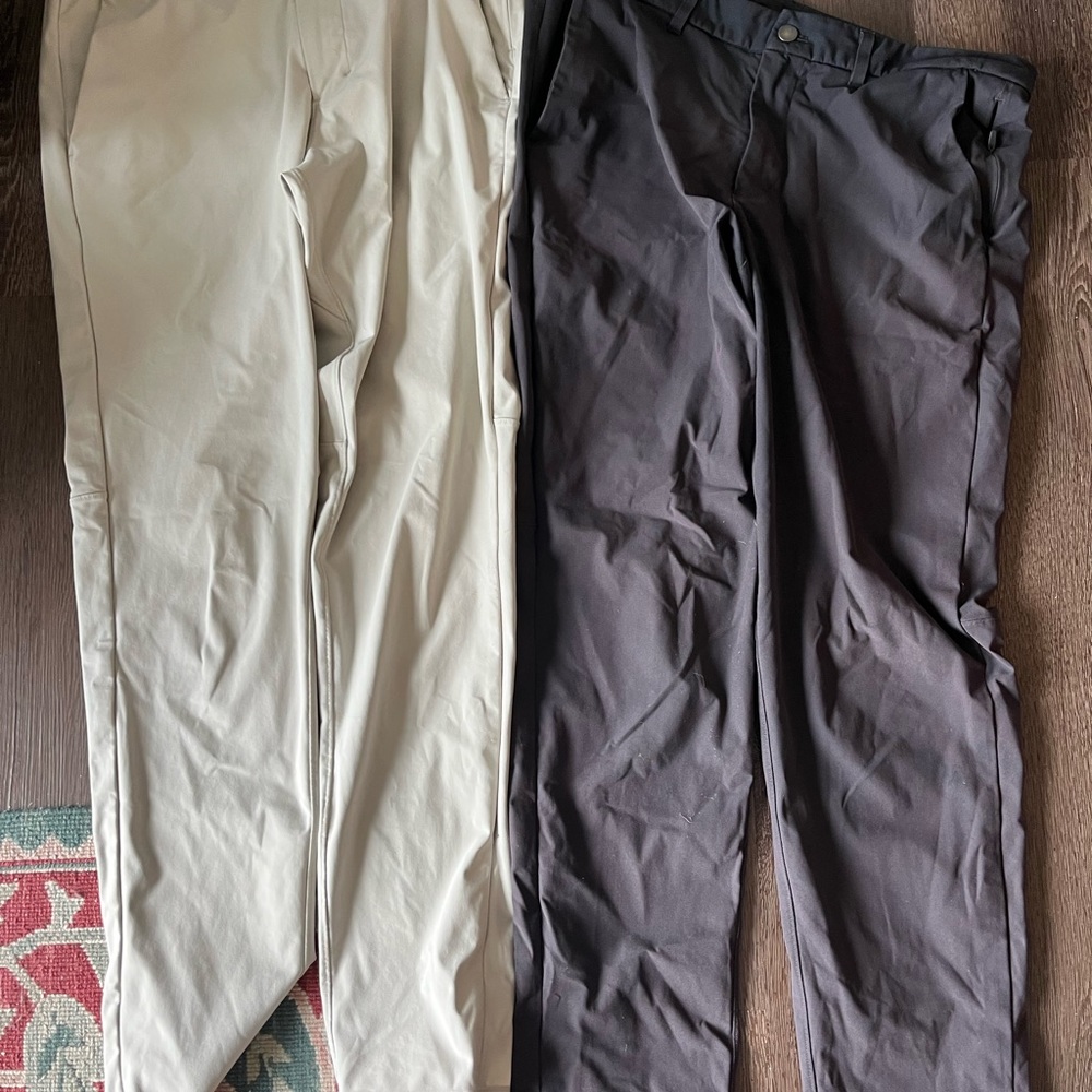 Mens Lululemon ABC slim pants (dark grey and stone khaki). 34/34.